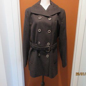 Nine West Women's Wool Blend Belted Double Breasted Trench Coat Gray, Size XL